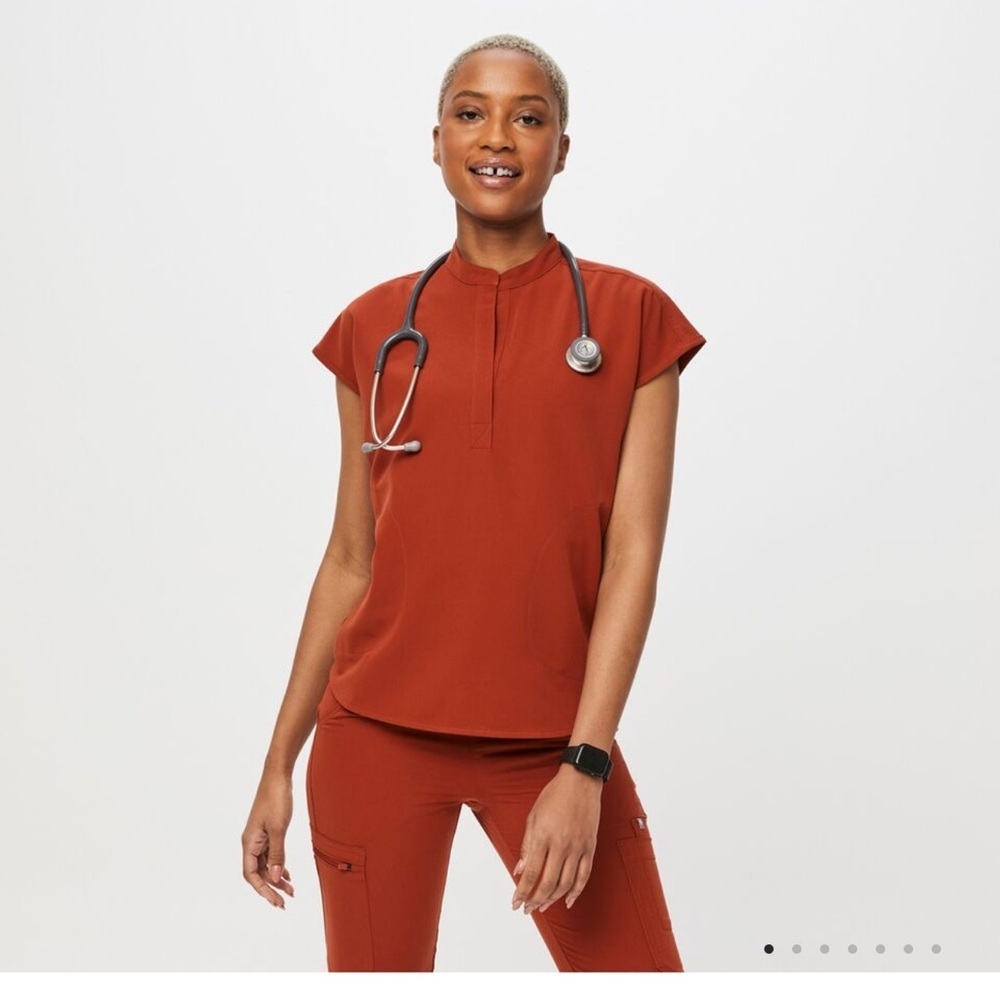 FIGS Women's Sleeveless Scrub Top in Burnt Orange - Picture 4 of 4